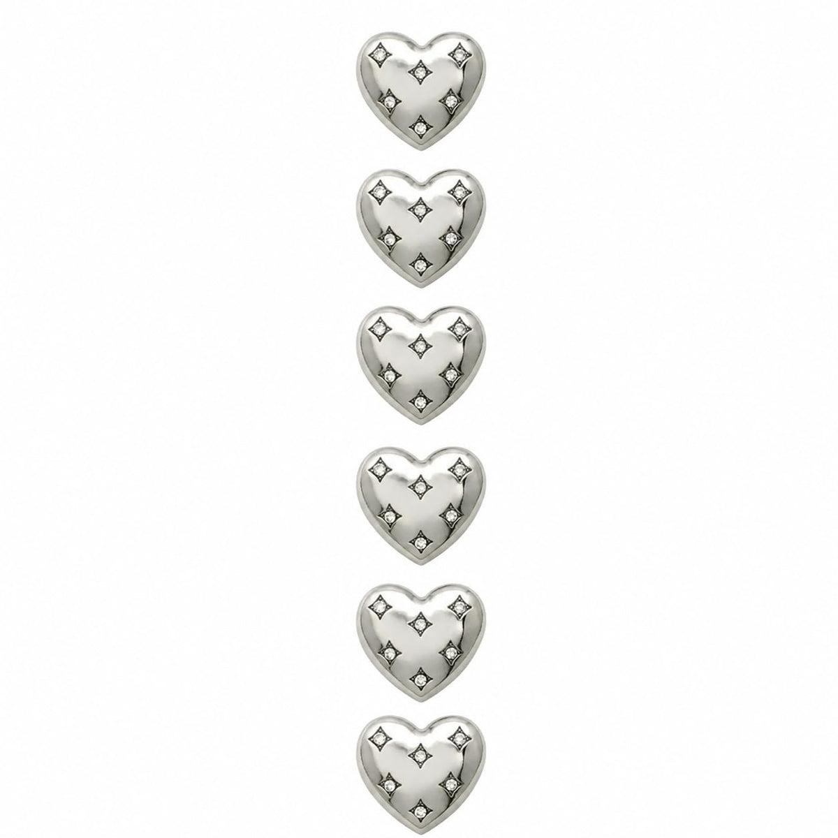 S.A.V.I Heart Shape Shank Buttons Silver Tone 17.5mm Set of 6 | Crystal Studded, for Kurti & Blouse, Decorative Embellishments, Sewing Fasteners, for Women