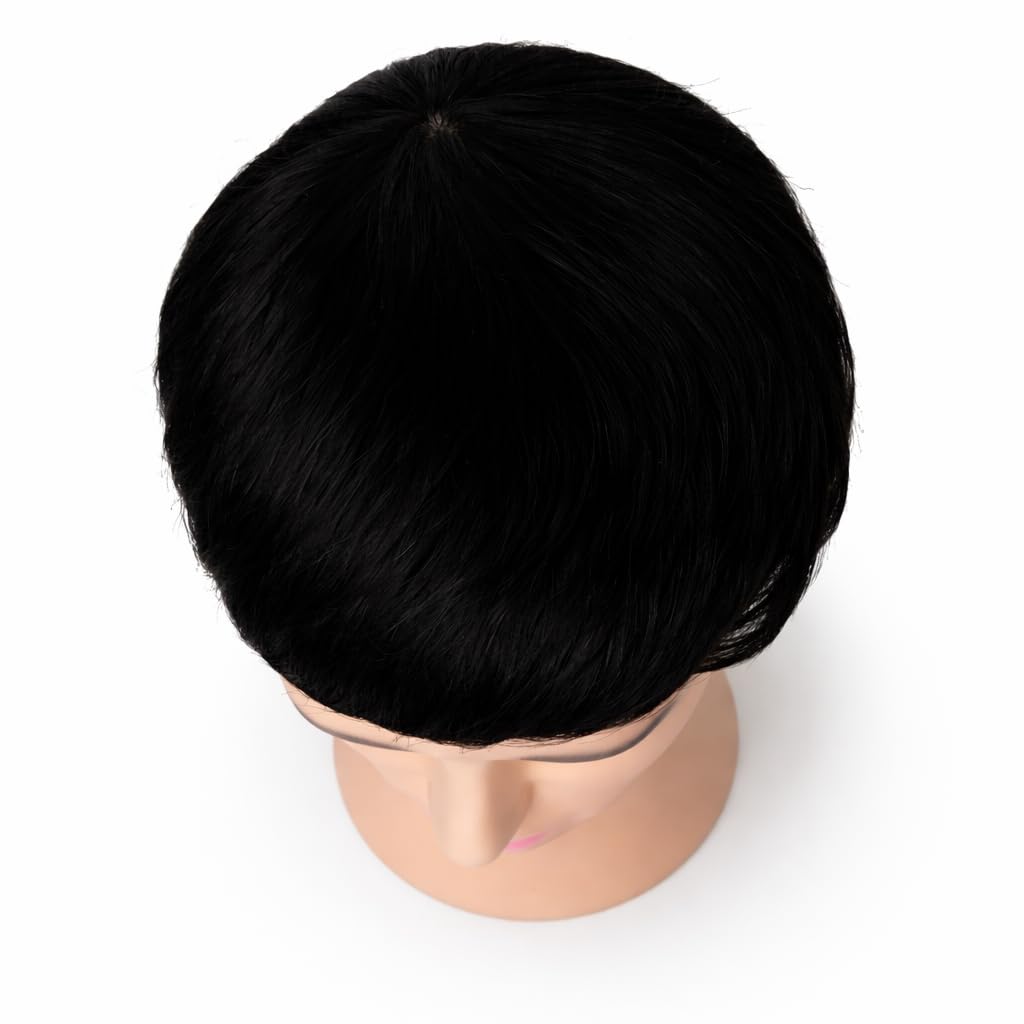 S.A.V.I Natural Black 100% Human Hair Crown Patch for Men – Curved Round Hair Topper with Breathable Base, Secure Clips, Lightweight Seamless Blend for Thinning Coverage