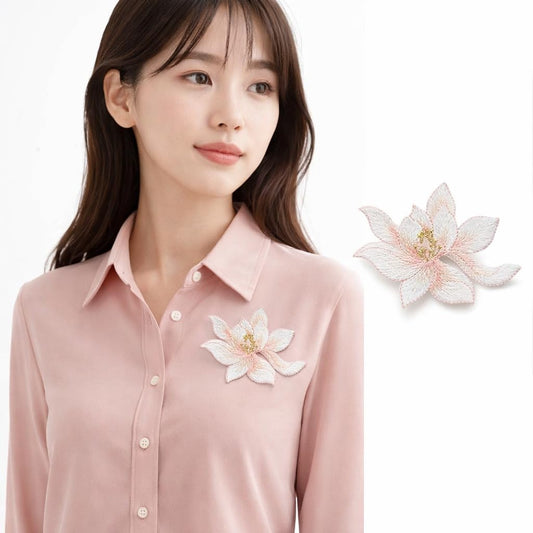 S.A.V.I Peach Lotus Flower Iron-On Embroidered Appliqué Patch 8.7 x 6.9 cm | Premium Fabric Floral Motif for Dresses, Kurtis, Sarees, Blouses & DIY Garment Decoration (Peach)