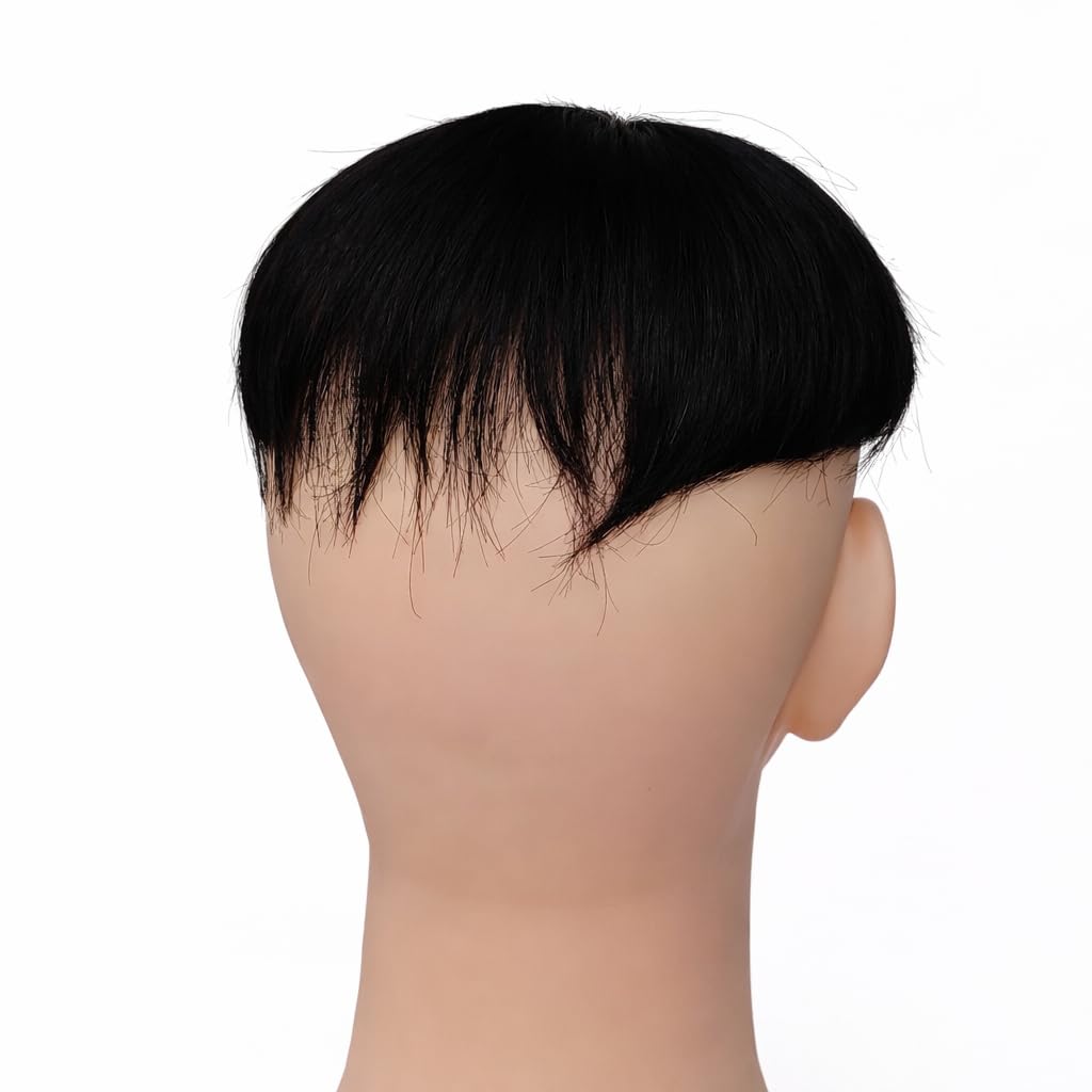 S.A.V.I Natural Black 100% Human Hair Crown Patch for Men – Curved Round Hair Topper with Breathable Base, Secure Clips, Lightweight Seamless Blend for Thinning Coverage