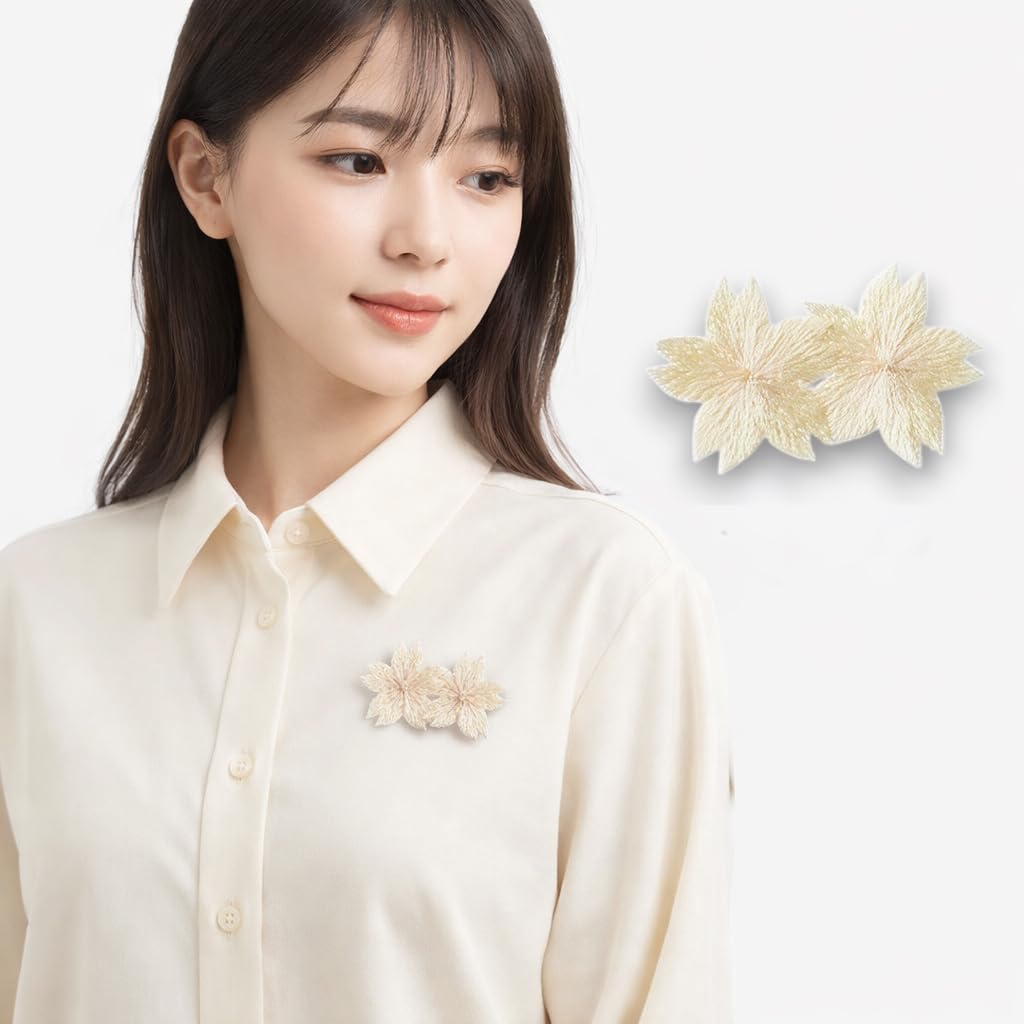 S.A.V.I Beige Floral Embroidered Iron-On Appliqué Patch, Double Cherry Blossom Design, Soft Thread Work for Dresses, Blouses, Lehengas & DIY Crafts, 5.3 x 3.3 cm (Beige)