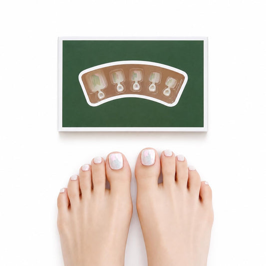 S.A.V.I White Chrome Press on Toenails 24 Pcs Short Square | Reusable Glossy Pedicure Tips with Glue & Adhesive Tabs, Natural Fit for Women, Easy DIY Salon Finish
