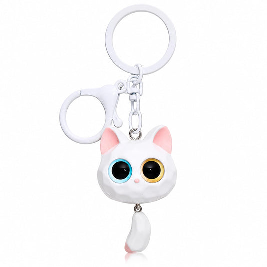S.A.V.I Cute Resin Cat Keychain for Women & Girls Kawaii Bag Charm White, Handcrafted Animal Pendant, 7 x 3.3 cm, Lightweight Accessory Backpack, Purse, Car Keys