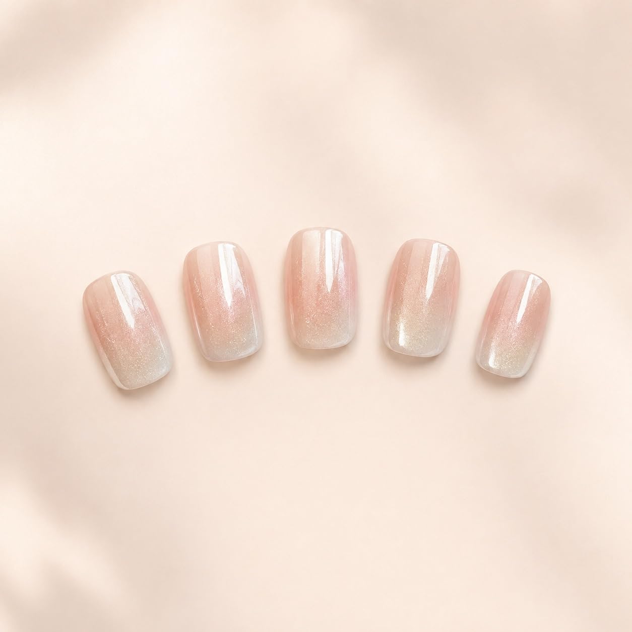 S.A.V.I Press on Nails Blush Pink Cat Eye Shimmer Short Square 30 Pcs