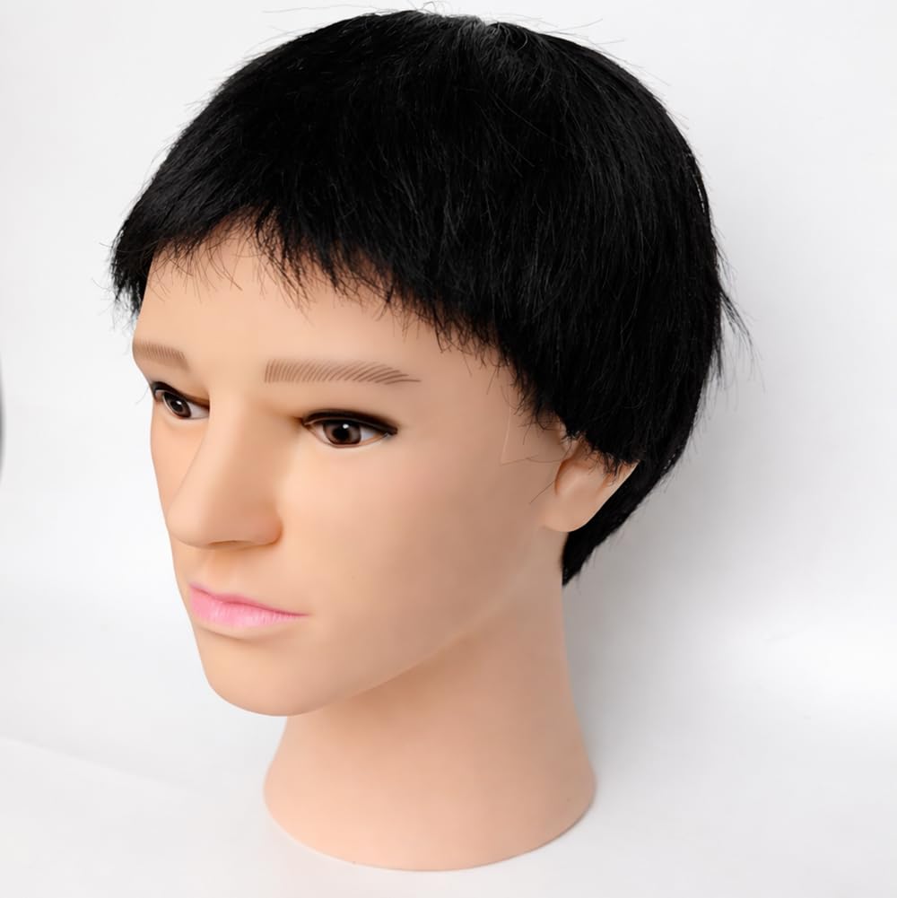 S.A.V.I Men’s Black Short Pixie Cut Wig – 100% Human Hair Straight Boy Cut with Natural Hairline & Realistic Scalp, Breathable Lightweight Cap, Hairpiece for Men