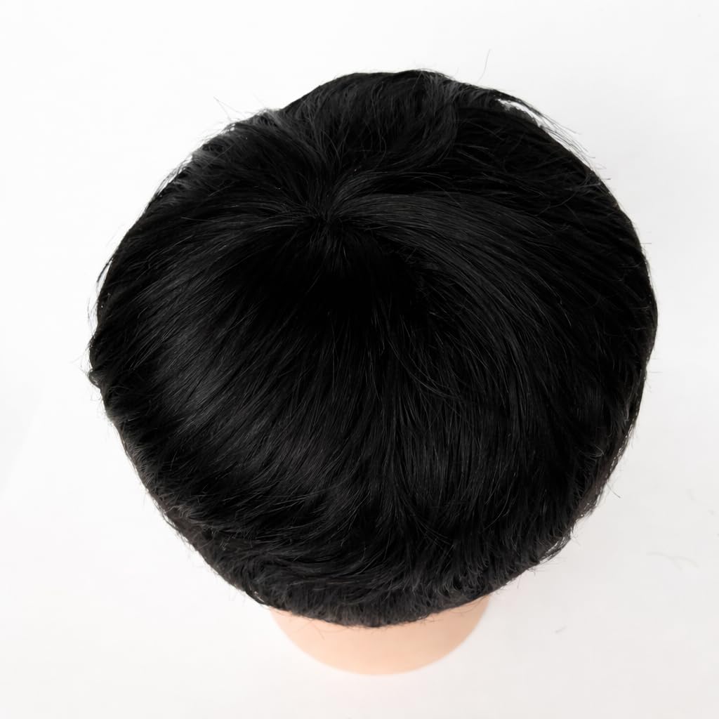 S.A.V.I 100% Human Hair Wig for Men, Natural Black Korean Style Short Pixie Cut, Straight Layered Full Coverage, Realistic Scalp Appearance, Breathable & Lightweight