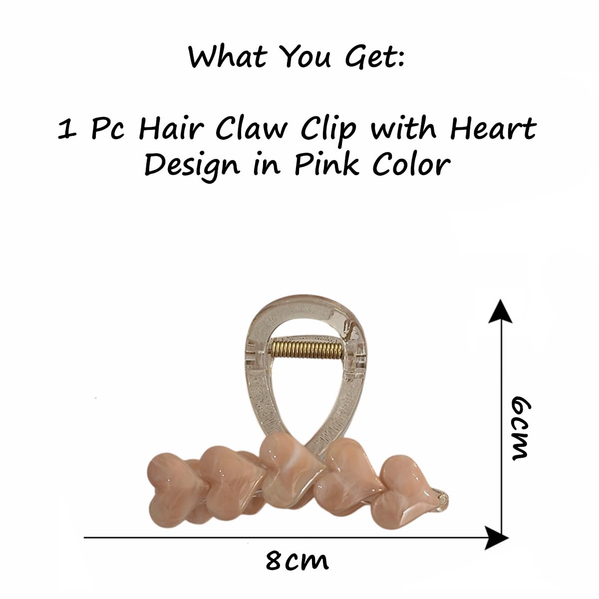 S.A.V.I Heart Design Hair Claw Clip for Women & Girls | Pink Marble Acrylic Large 8cm Clutcher | Strong Grip U-Shape Stylish Hair Accessory for Thick Hair Daily & Party