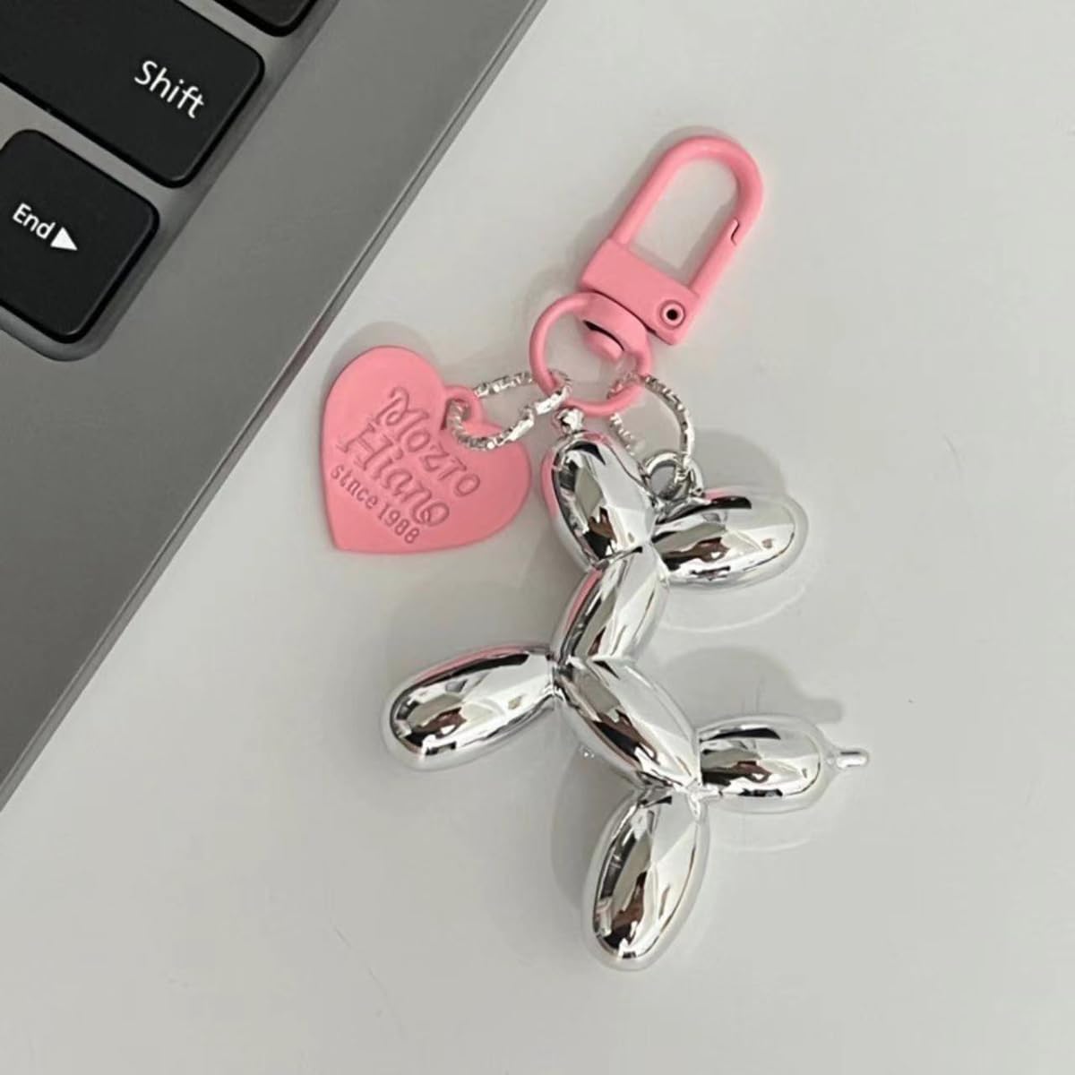 S.A.V.I Balloon Dog Keychain for Women & Girls, Cute Bag Charm, Silver Pink, Glossy metal accessory with clip for handbags, backpacks & keys; stylish gift for everyday fashion lovers.