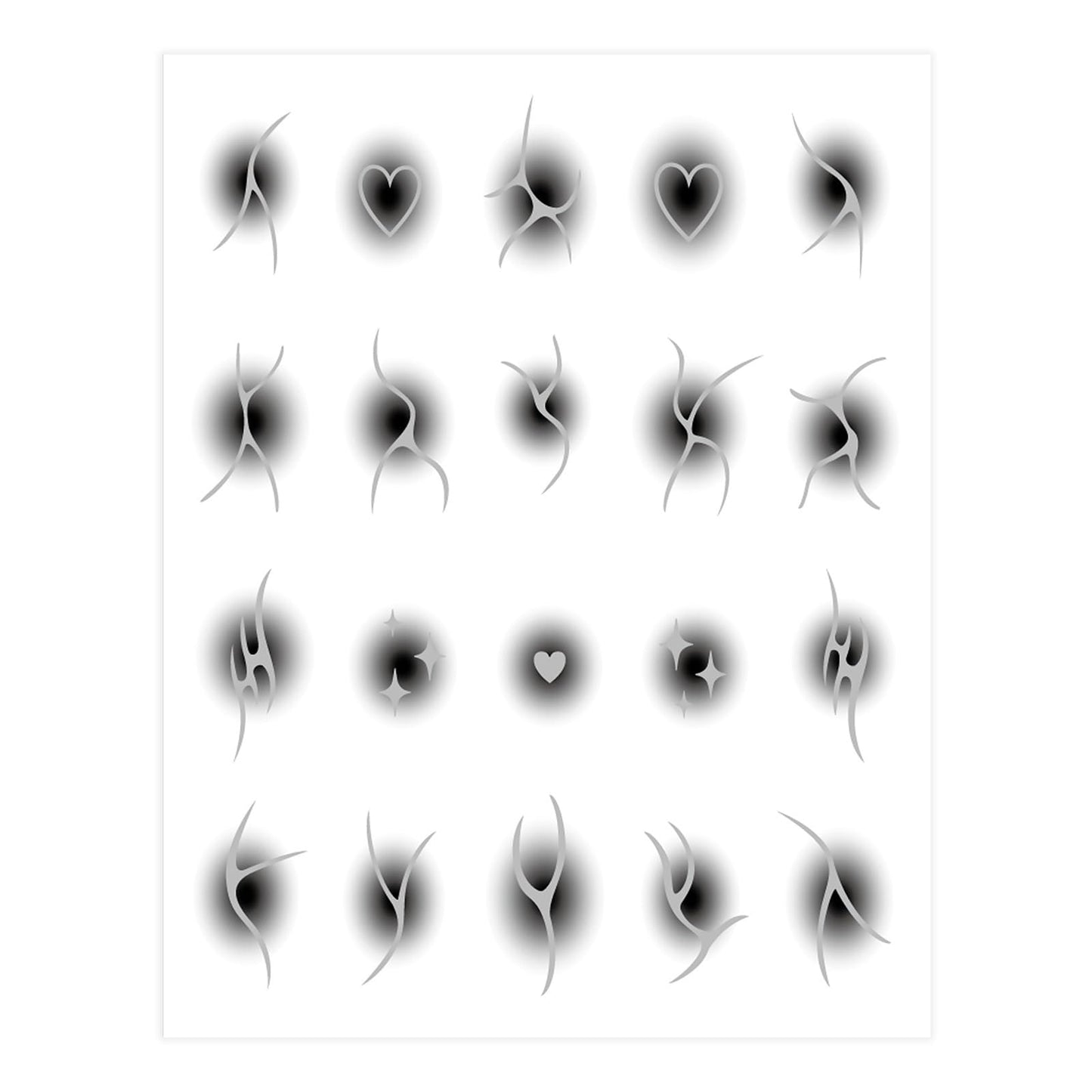 S.A.V.I 4 Sheets - 3D Self-Adhesive Nail Art Stickers | Blush Gradient with Metallic Silver Lines | Baby Pink, Hot Pink, Black & White | Heart & Abstract Designs