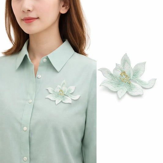 S.A.V.I Green Lotus Flower Iron-On Embroidered Appliqué Patch 8.7 x 6.9 cm | Premium Fabric Floral Motif for Dresses, Kurtis, Sarees, Blouses & DIY Garment Decoration (Green)