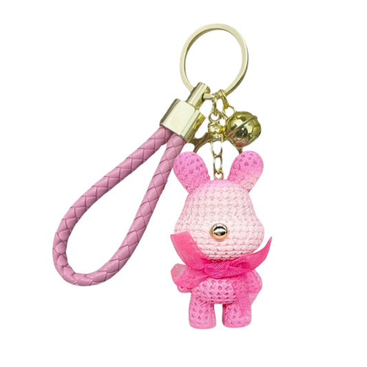 S.A.V.I Cute Pink Bunny Resin Keychain with Bow & PU Leather Strap | Stylish Golden Ring & Bell Charm | Bag, Purse & Car Key Holder for Girls & Women – Lightweight 56g (6cm)