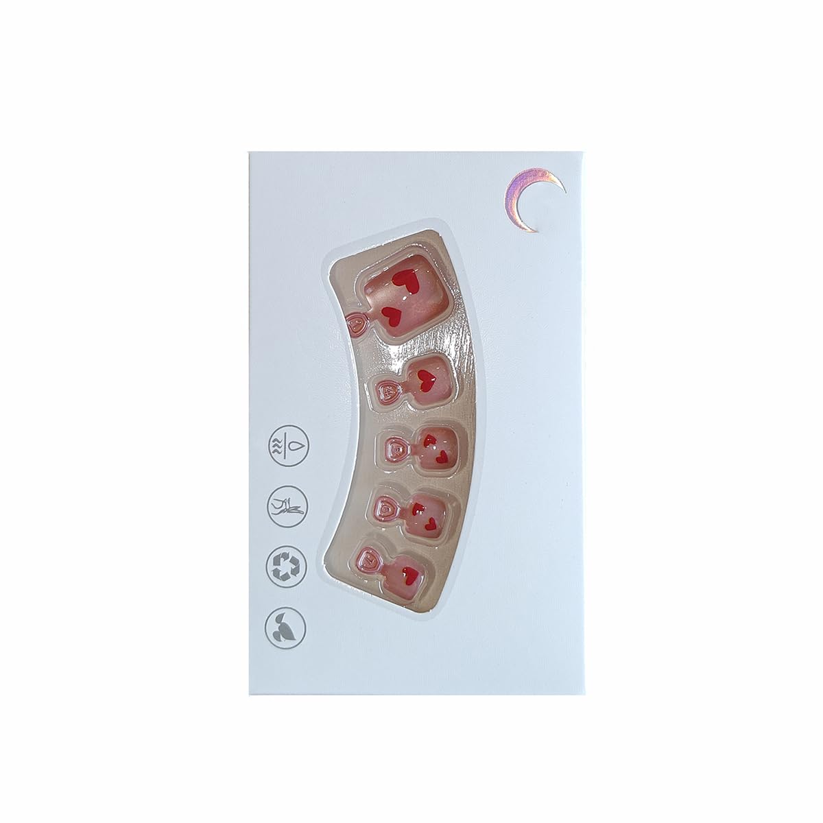 S.A.V.I 24 Pcs Fake Toe Nails Baby Pink Cat’s Eye Short Natural Shape Press On Nails with Red Heart Print | Artificial Pedicure Tips for Women & Girls | Includes Nail Glue & Adhesive Tabs