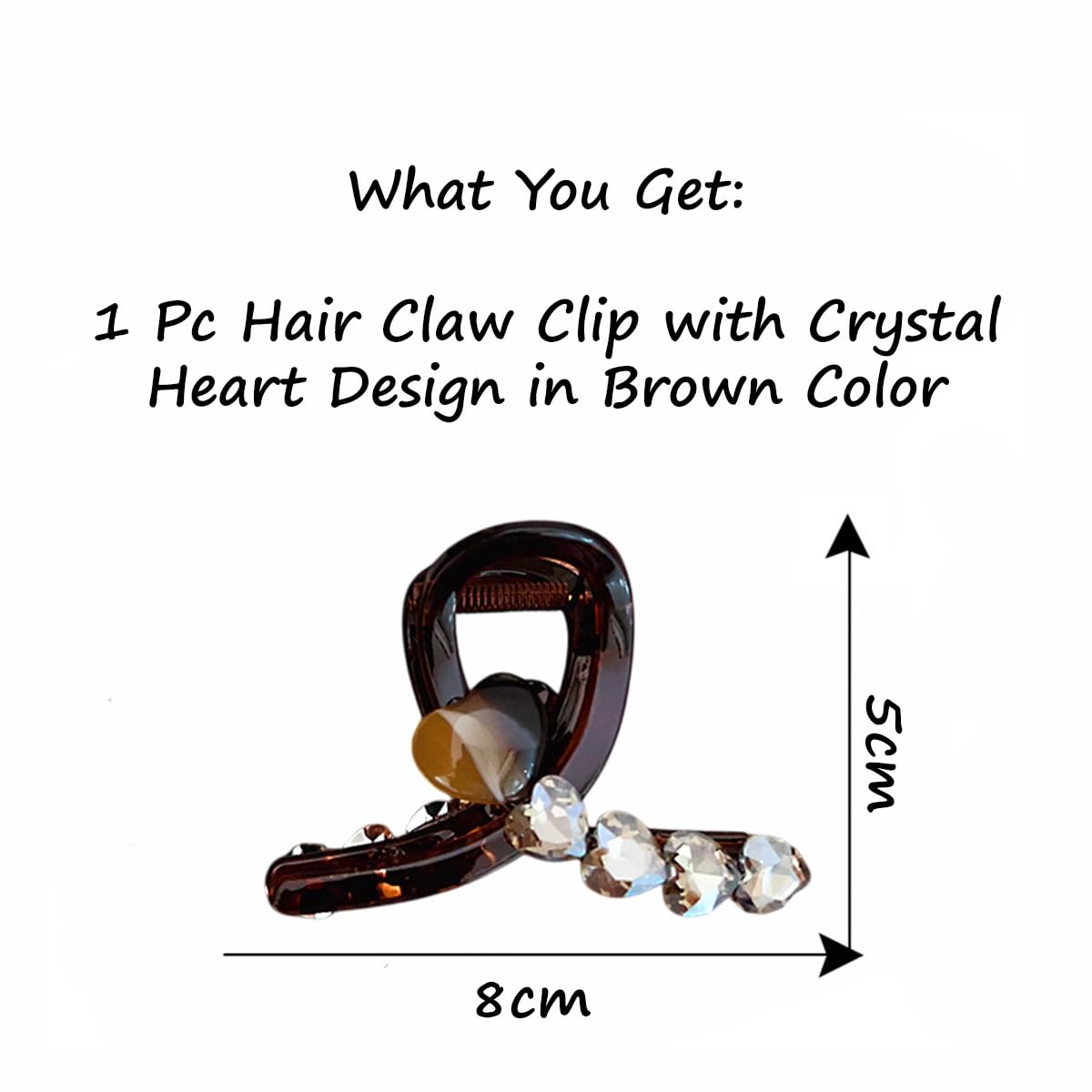 S.A.V.I Women’s Brown Crystal Heart Hair Claw Clip 8cm Premium Acrylic Tortoise Shell U-Shaped Hair Clutcher with Strong Grip for Stylish Daily & Party