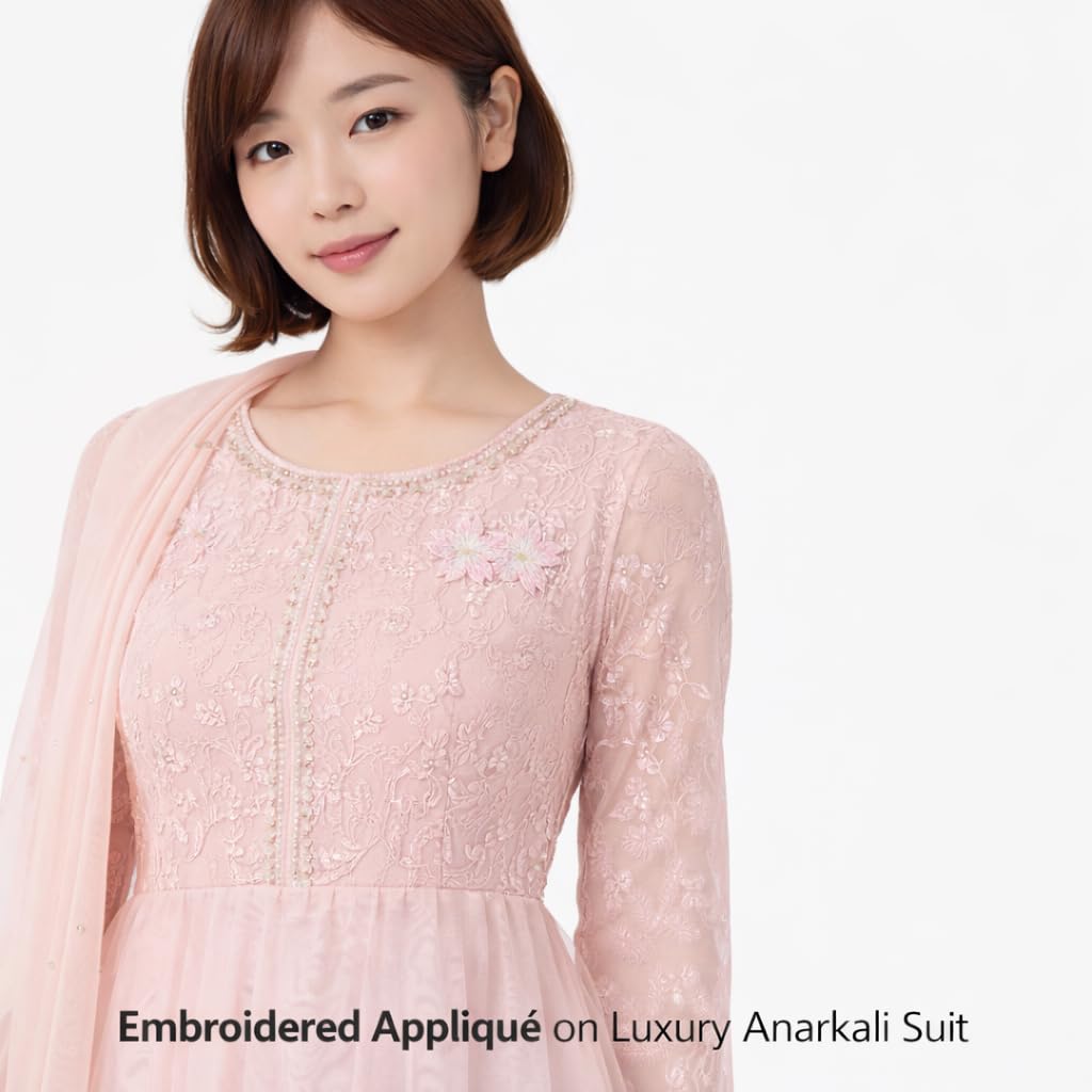 S.A.V.I Baby Pink Floral Embroidered Iron-On Appliqué Patch, Double Cherry Blossom Design, Soft Thread Work for Dresses, Blouses, Lehengas & DIY Crafts, 5.3 x 3.3 cm (Baby Pink)