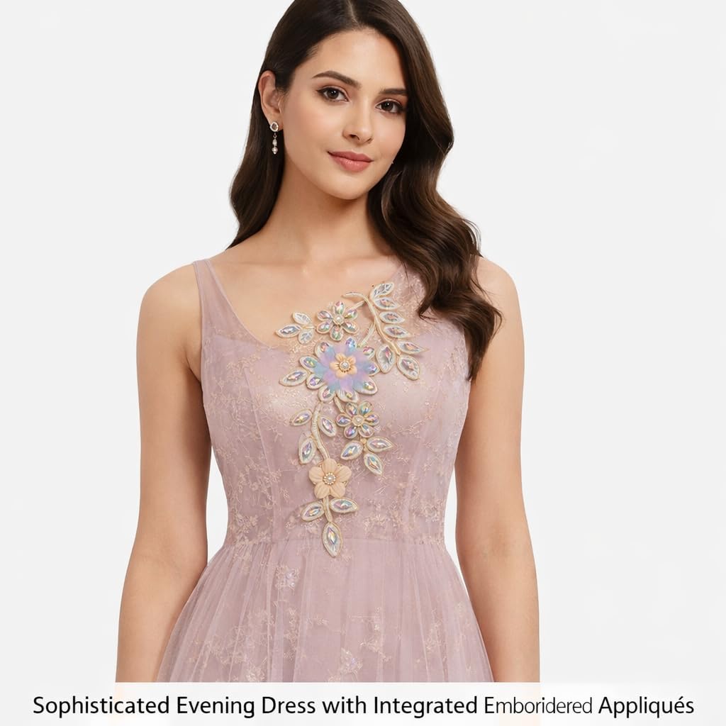 S.A.V.I Platinum Pastel Lavender Floral Vine Embroidered Applique Sew-On Patch, 27 x 14 cm, Beaded Pearl & Stone Work for Ethnic, Bridal & Evening Crafting (Left, Platinum, OneSize)