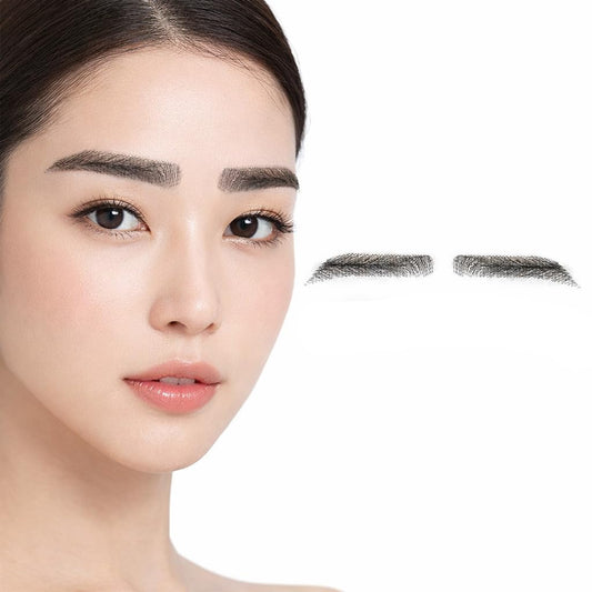 S.A.V.I Glue-On Straight Shape Eyebrows for Women, Natural Black, Hand-Tied Real Human Hair, Breathable Mesh Base, Reusable Fake Brows with Adhesive for Makeup, Hair Loss and Alopecia