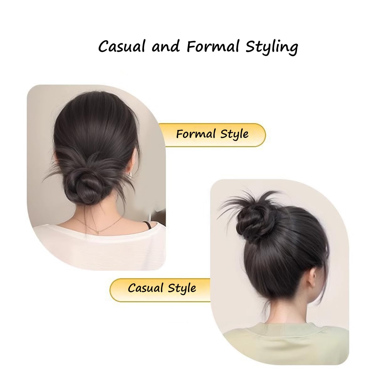 S.A.V.I Clip-On Hair Bun Extension for Women, Natural Black Messy Bun Scrunchie, Synthetic Fiber Twisted Updo Hairpiece with Grip Clip, Medium Round Juda for Casual & Party Styling