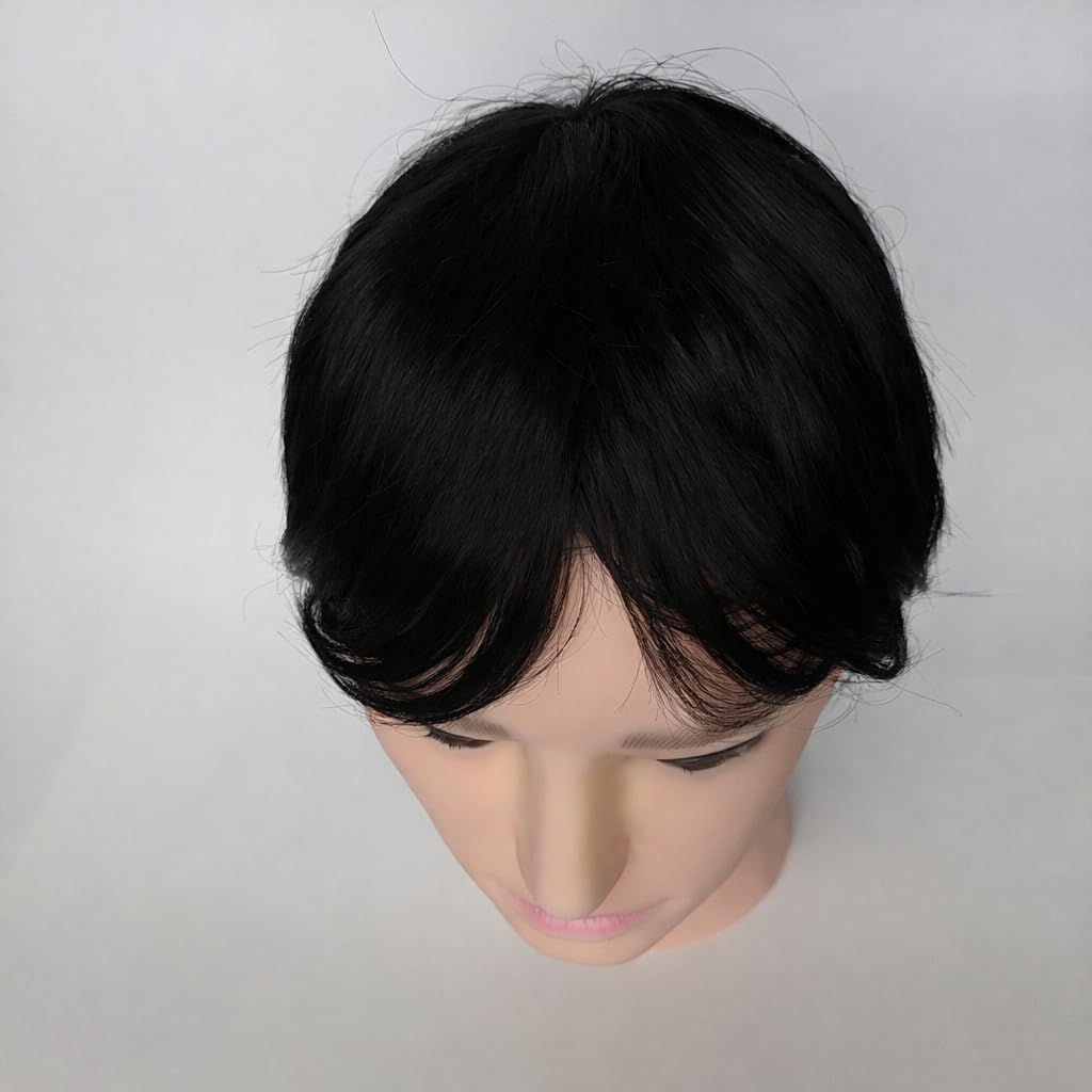 S.A.V.I Men’s Black Korean Style Wig, Natural Straight Synthetic Hair, Lightweight Adjustable Breathable Cap, Realistic Layered Boy Cut for Daily & Easy Styling