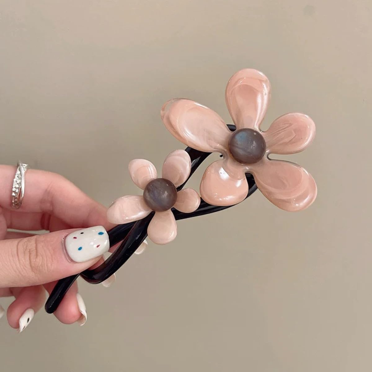 S.A.V.I Pink & Brown Flower Hair Clip for Women & Girls, 14cm Large Acrylic Floral Barrette, Cute Trendy Hair Accessory with Strong Grip for Casual & Party Hairstyles