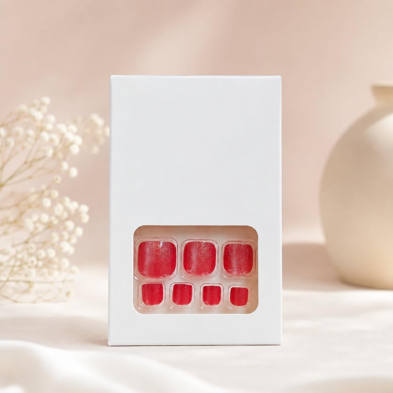 S.A.V.I Press on Toenails 24 Pcs Red Cat Eye Short Square Shape