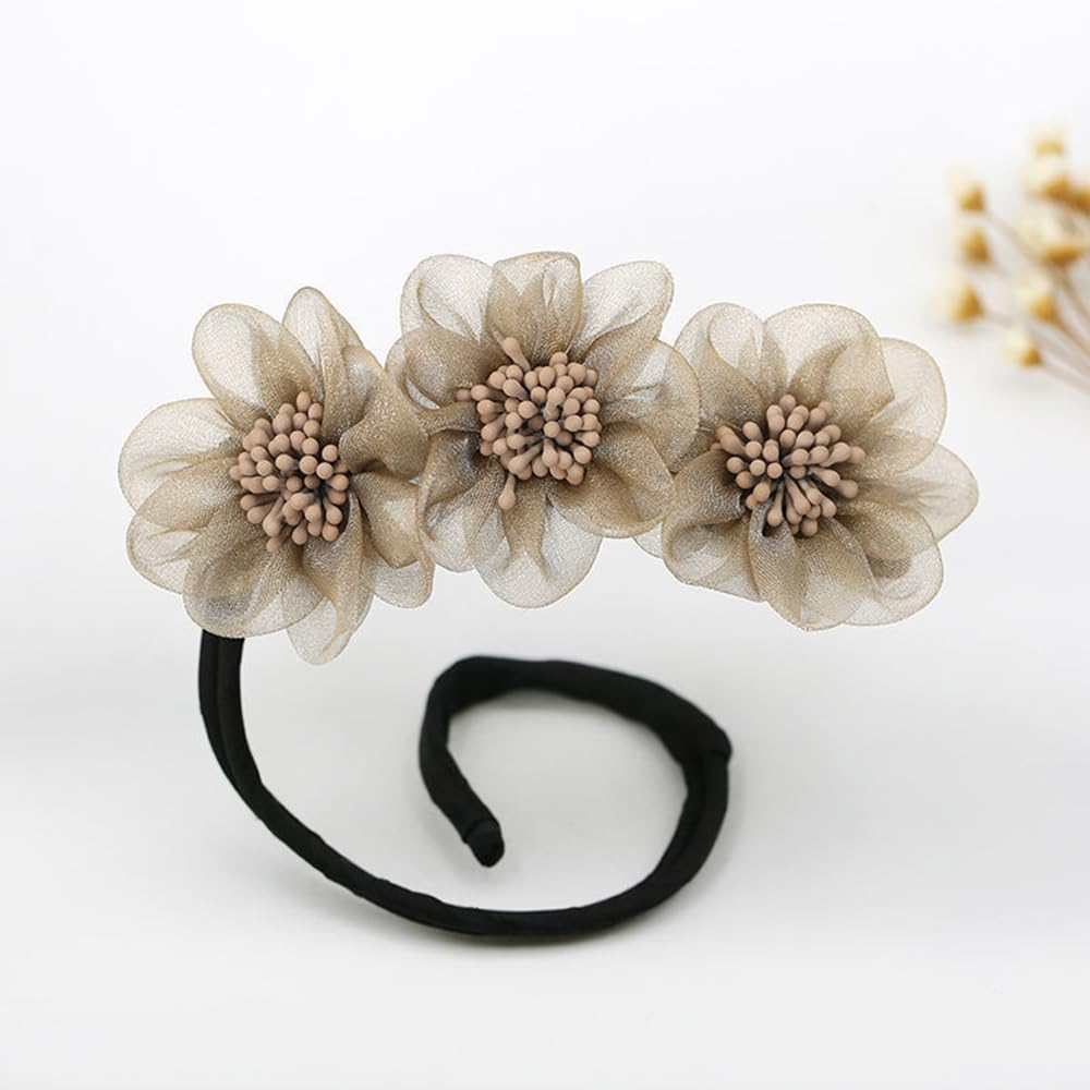 S.A.V.I Gold Floral Net Hair Curler Clip for Women | Soft Bun Maker with Elastic Band | Elegant Flower Design Hair Styling Tool for Long & Medium Hair | Lightweight & Easy to Use