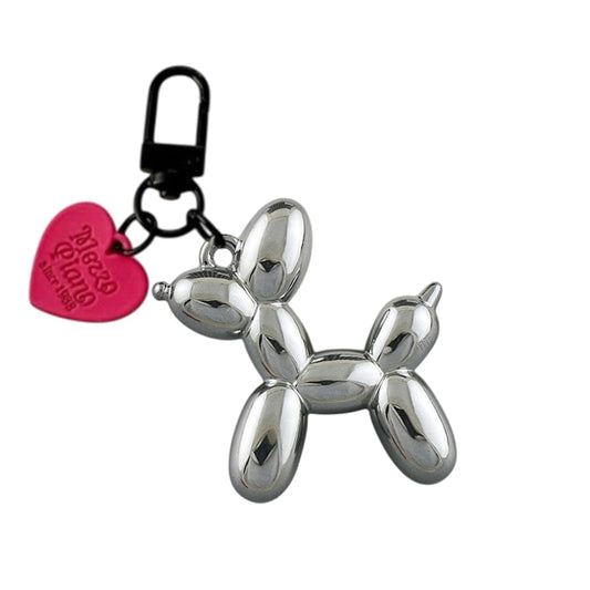 S.A.V.I Balloon Dog Keychain Acrylic Bag Charm Cute Key Ring for Women, Gunblack finish with pink heart charm, 8x4 cm, swivel clasp, lightweight accessory for handbags, backpacks & gifting.