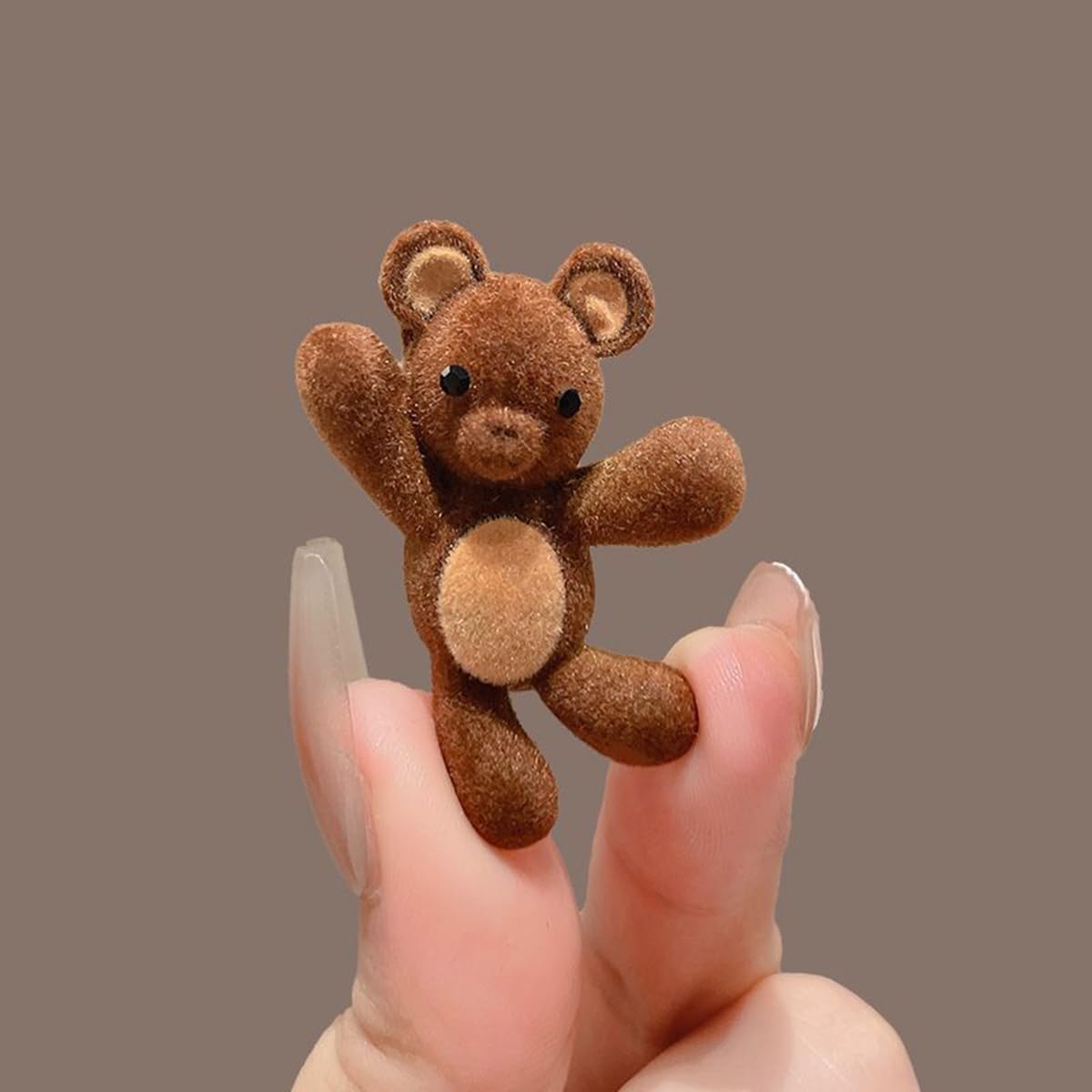 S.A.V.I Cute Brown Teddy Bear Hair Clip for Girls & Women | Mini Plush Furry Hair Claw Clip 4 cm | Soft Velvet Cartoon Bear Korean Style Hair Accessory for Kids