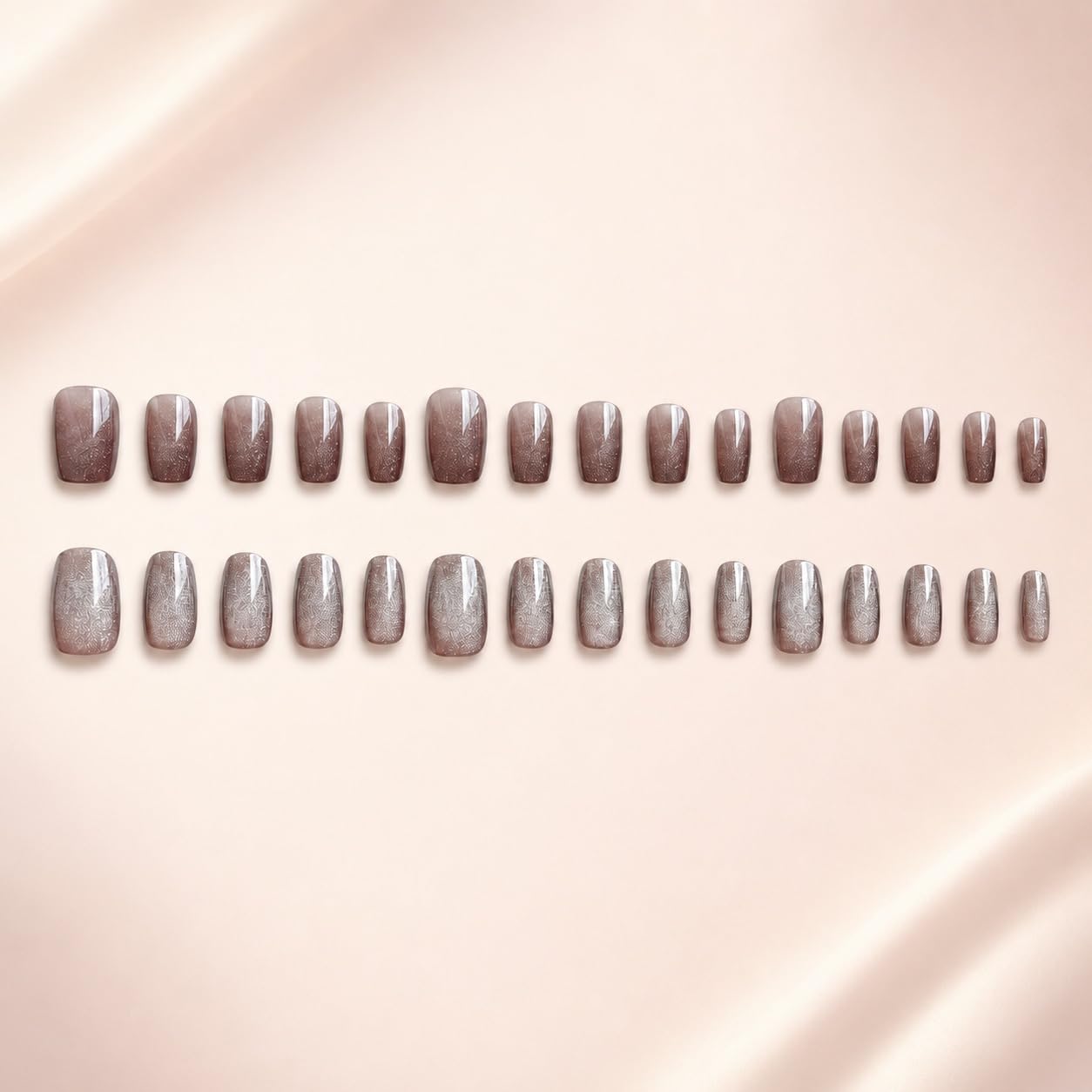 S.A.V.I Cat Eye Shimmer Press on Nails Rose Mocha Short Square