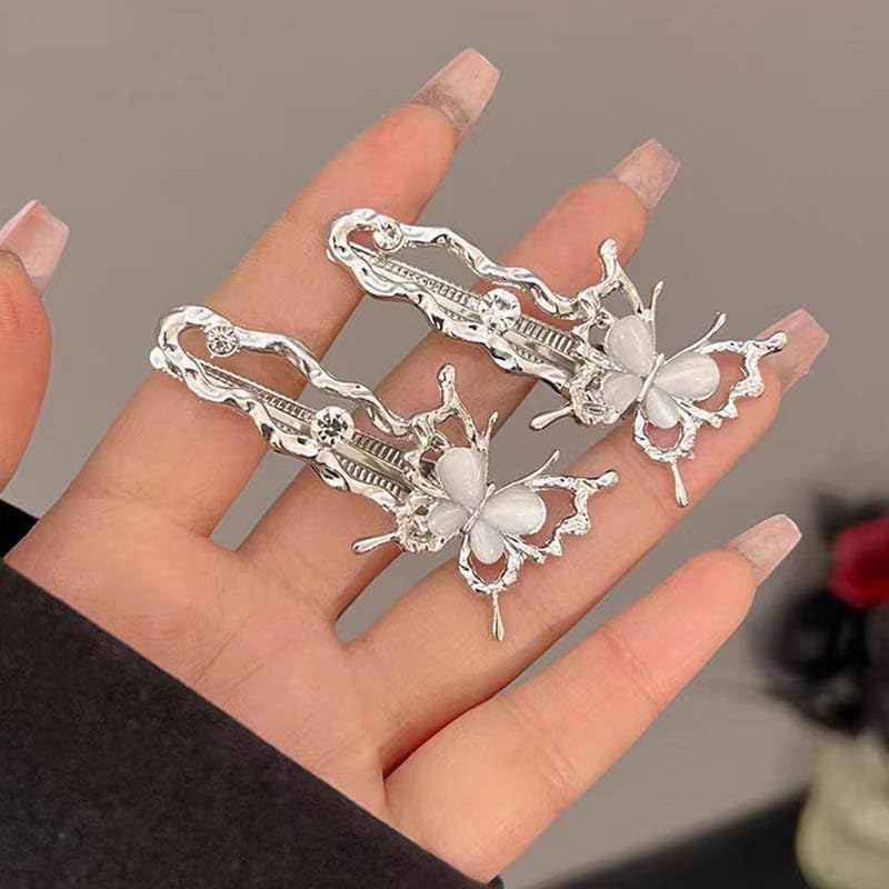 S.A.V.I 1 Pair Silver Butterfly Hair Clips for Women & Girls | Crystal Studded Hair Pins 6 CM | Elegant Hair Accessories for Party, Wedding & Daily | Stylish Hair Clutches