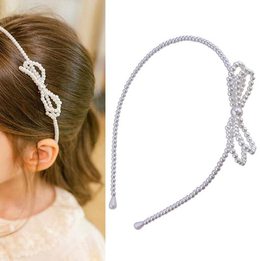 S.A.V.I Elegant White Pearl Headband for Girls & Women | Stylish Bow Hairband with Faux Pearl Beads | Party, Wedding, Birthday & Daily Hair Accessory