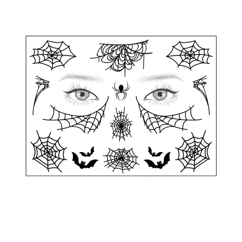 S.A.V.I Spider  Bats Web Face Body Temporary Tattoo Stickers, Eye Decoration, Halloween, Spiders Cobweb Tattoo Designs For Face Makeup, Men Girls Boys Women Size 12.5x17cm