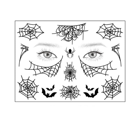 S.A.V.I Spider  Bats Web Face Body Temporary Tattoo Stickers, Eye Decoration, Halloween, Spiders Cobweb Tattoo Designs For Face Makeup, Men Girls Boys Women Size 12.5x17cm