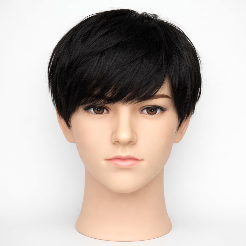 S.A.V.I 100% Human Hair Wig for Men, Natural Black Korean Style Short Pixie Cut, Straight Layered Full Coverage, Realistic Scalp Appearance, Breathable & Lightweight
