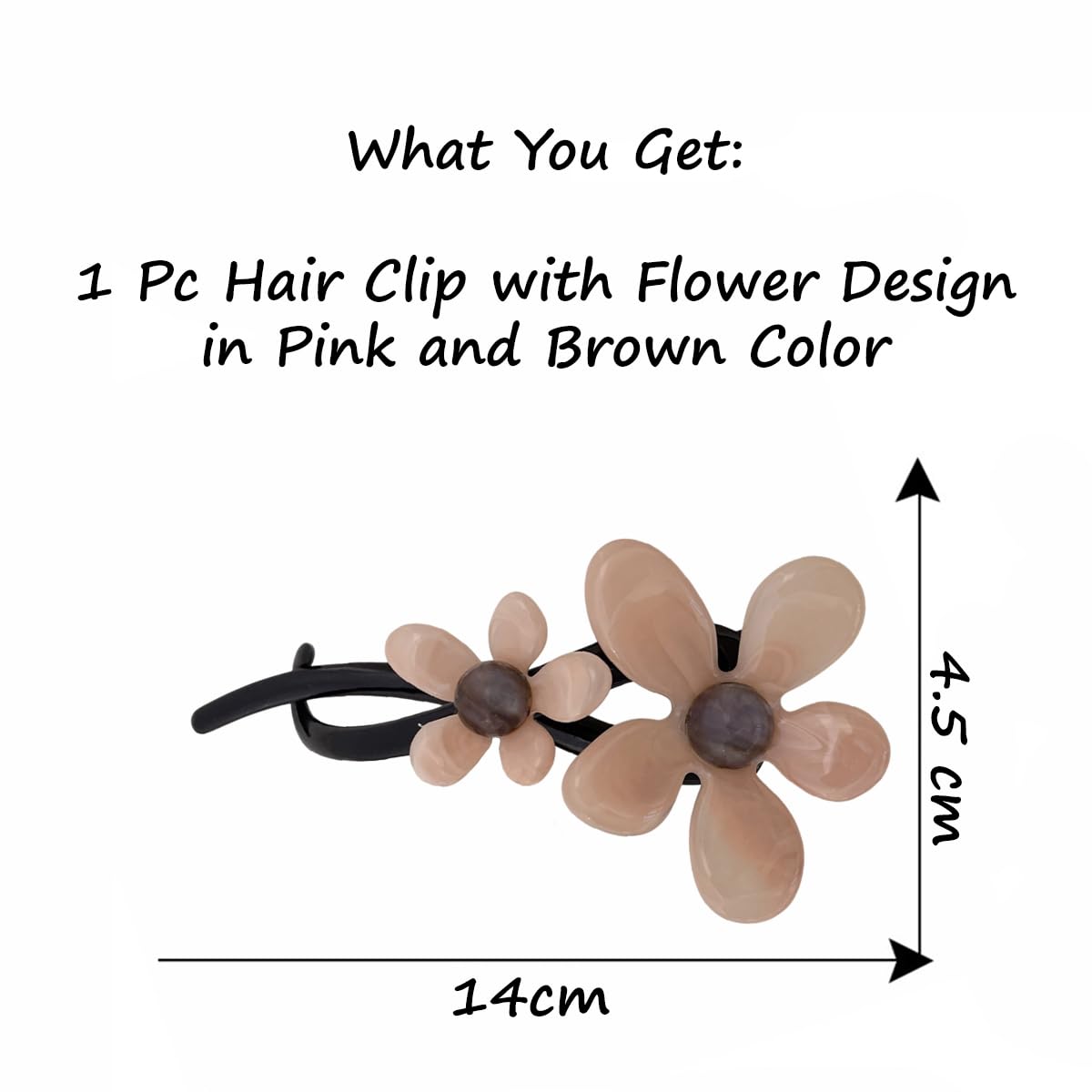 S.A.V.I Pink & Brown Flower Hair Clip for Women & Girls, 14cm Large Acrylic Floral Barrette, Cute Trendy Hair Accessory with Strong Grip for Casual & Party Hairstyles