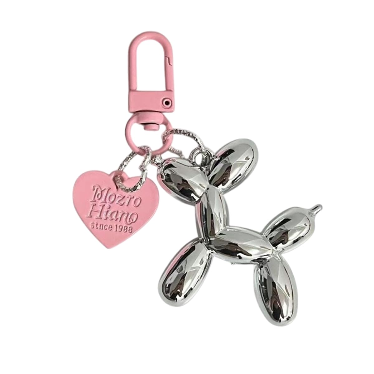 S.A.V.I Balloon Dog Keychain for Women & Girls, Cute Bag Charm, Silver Pink, Glossy metal accessory with clip for handbags, backpacks & keys; stylish gift for everyday fashion lovers.