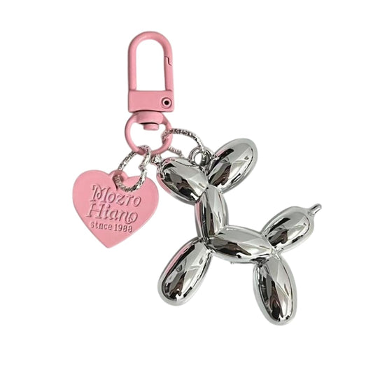 S.A.V.I Balloon Dog Keychain for Women & Girls, Cute Bag Charm, Silver Pink, Glossy metal accessory with clip for handbags, backpacks & keys; stylish gift for everyday fashion lovers.