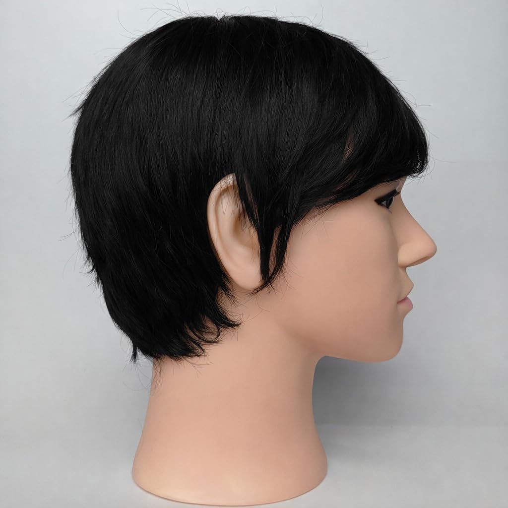 S.A.V.I Men’s Black Korean Style Wig, Natural Straight Synthetic Hair, Lightweight Adjustable Breathable Cap, Realistic Layered Boy Cut for Daily & Easy Styling