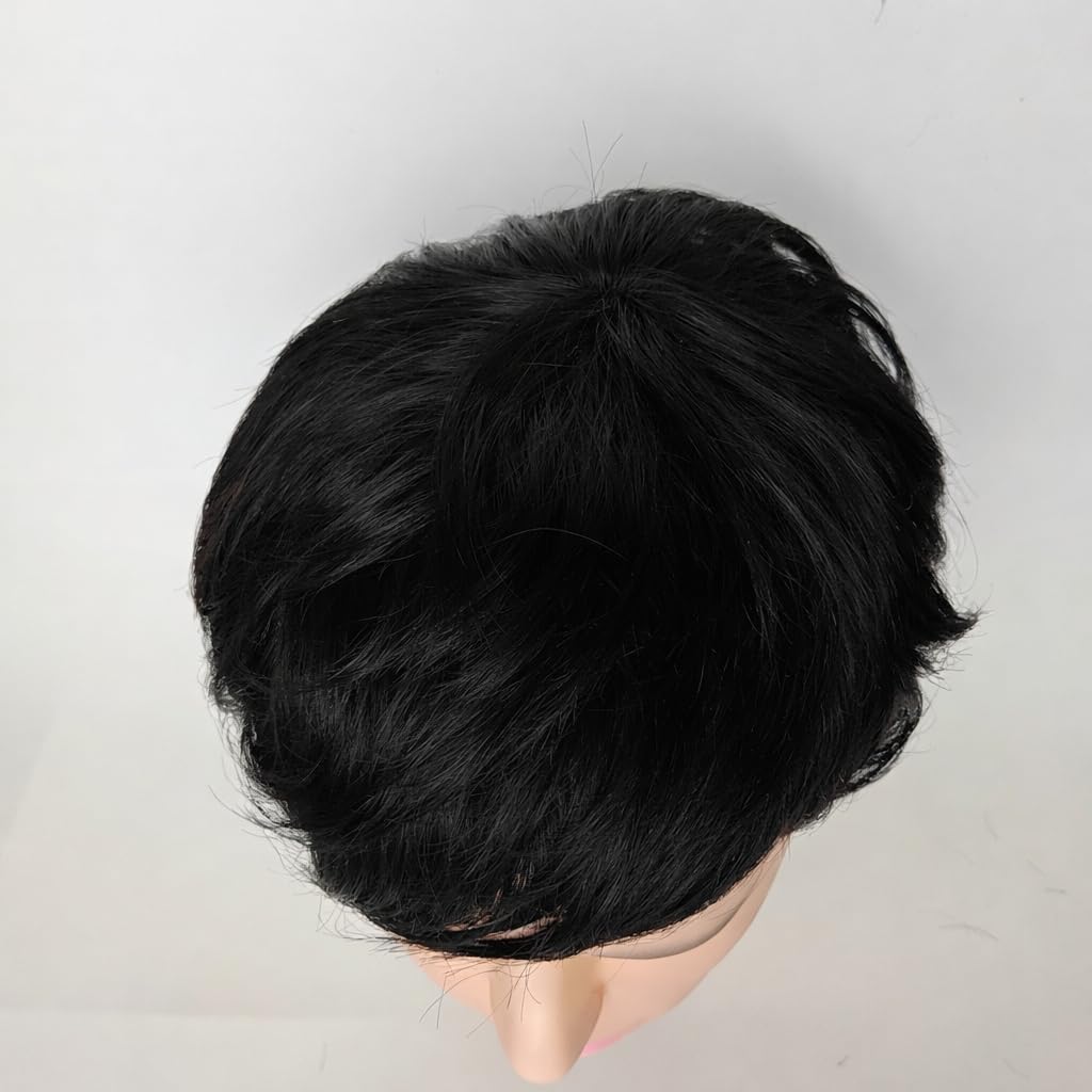 S.A.V.I 100% Human Hair Wig for Men, Natural Black Korean Style Short Pixie Cut, Straight Layered Full Coverage, Realistic Scalp Appearance, Breathable & Lightweight