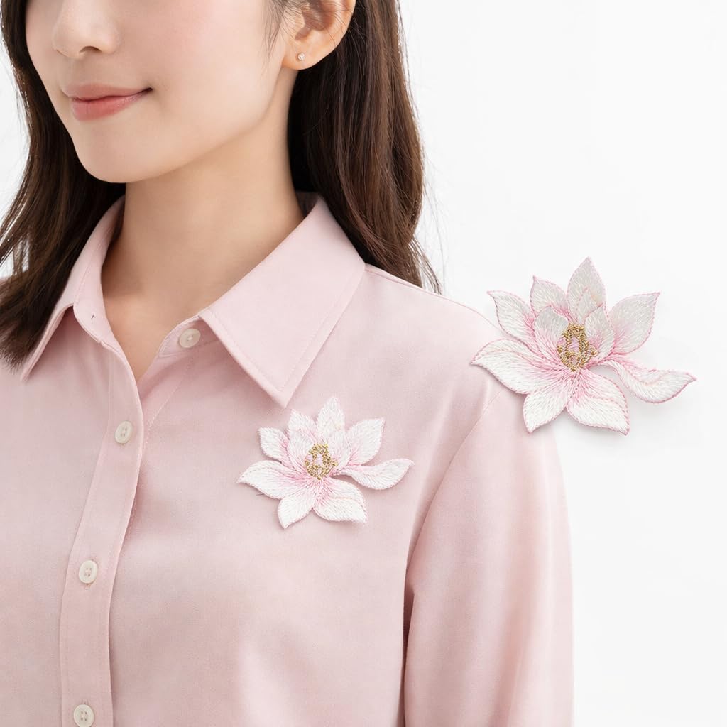 S.A.V.I Pink Lotus Flower Iron-On Embroidered Appliqué Patch 8.7 x 6.9 cm | Premium Fabric Floral Motif for Dresses, Kurtis, Sarees, Blouses & DIY Garment Decoration (Pink)