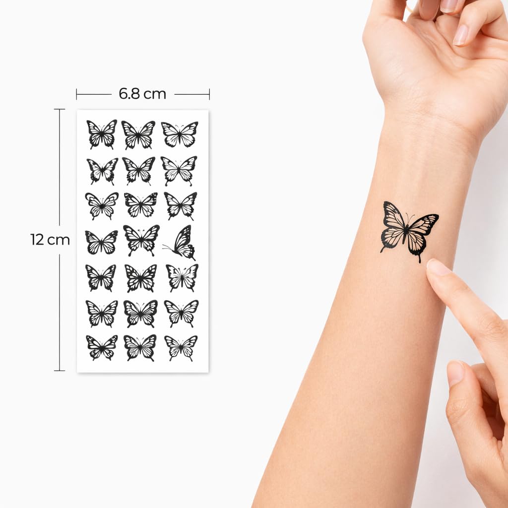 S.A.V.I 10 Sheets Black Butterfly Temporary Tattoos (6.8 x 12 cm) – Small & Large Floral Body Art Stickers for Women, Girls & Kids, Waterproof, Safe, Non-Toxic, Long Lasting for Arm, Wrist, Neck & Ankle (#328)