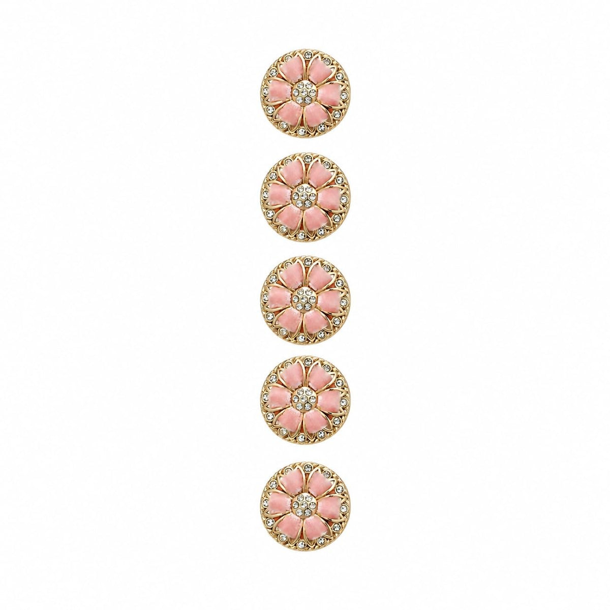 S.A.V.I Rhinestone Floral Shank Buttons Pink Gold Tone 17.5mm | Set of 5, DIY Sewing Crafts, For Blouse & Kurti, Embellishments