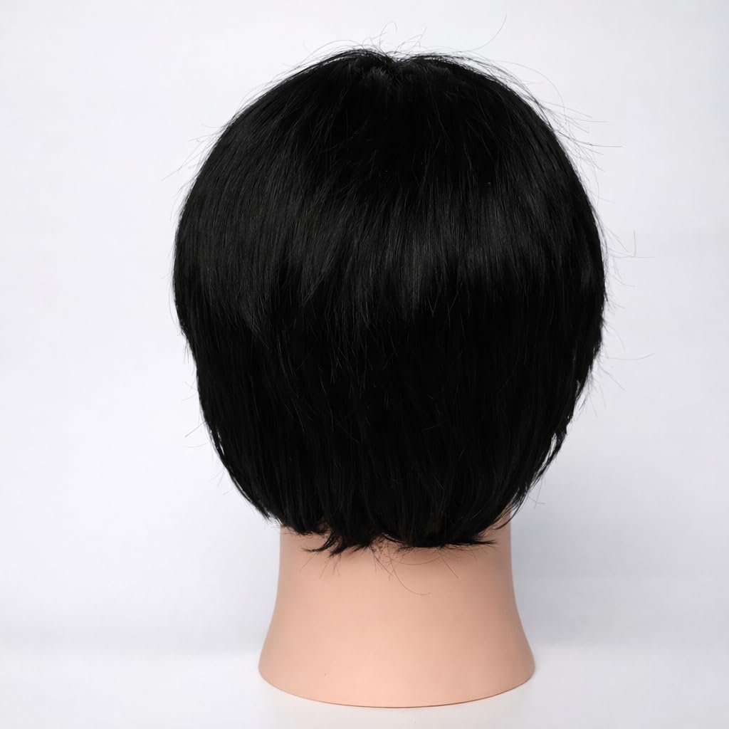 S.A.V.I Men’s Black Korean Style Wig, Natural Straight Synthetic Hair, Lightweight Adjustable Breathable Cap, Realistic Layered Boy Cut for Daily & Easy Styling