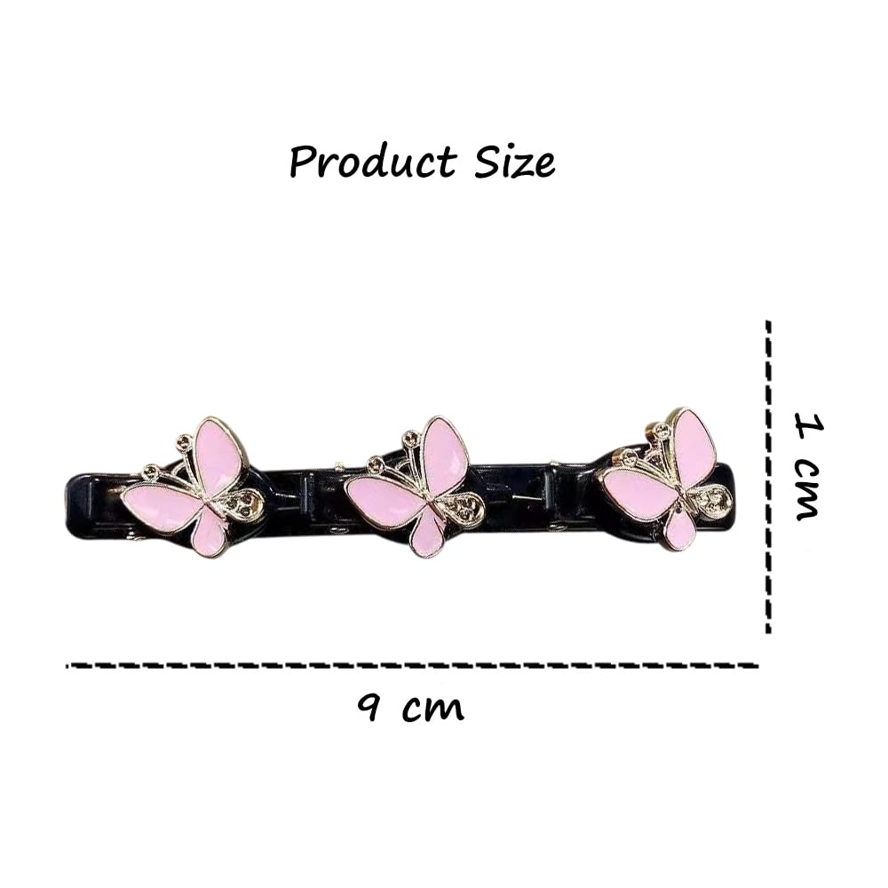 S.A.V.I 2pcs Hair Claw Clips for Girls & Women | 9cm Black Plastic Hair Clips with Pink Butterfly Design | Stylish Hair Accessories for Kids | Strong Grip Small Clutcher for Daily