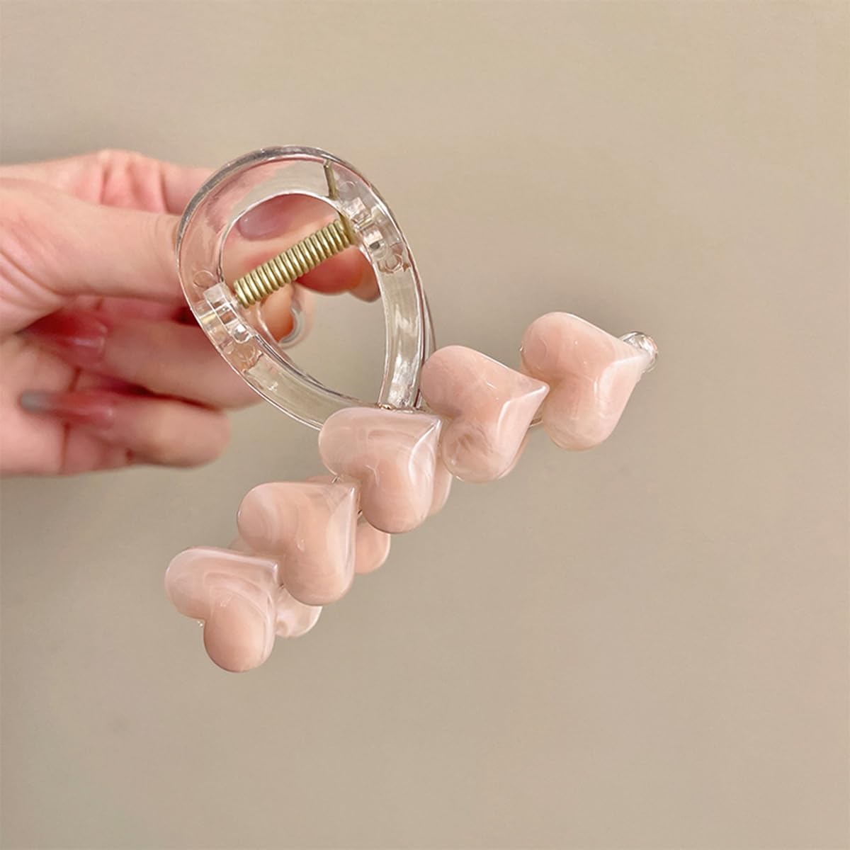 S.A.V.I Heart Design Hair Claw Clip for Women & Girls | Pink Marble Acrylic Large 8cm Clutcher | Strong Grip U-Shape Stylish Hair Accessory for Thick Hair Daily & Party