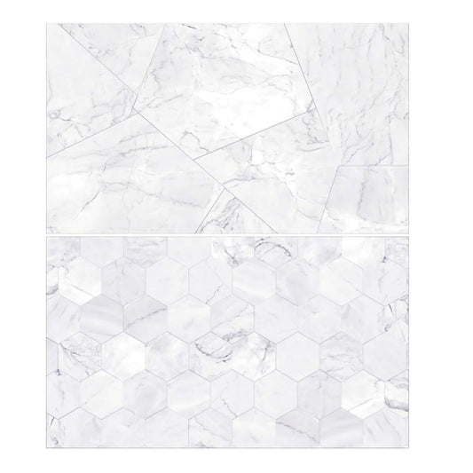 SAVIAURA 1 Sheet 2 in 1 Photography Backdrop 3D Flat Lay Tabletop Double-Sided 34x21 Photo Background PVC Wrinkle-Free for Small Products Food, Cosmetics Shoot (#11-White Hexa Tiles Pattern)
