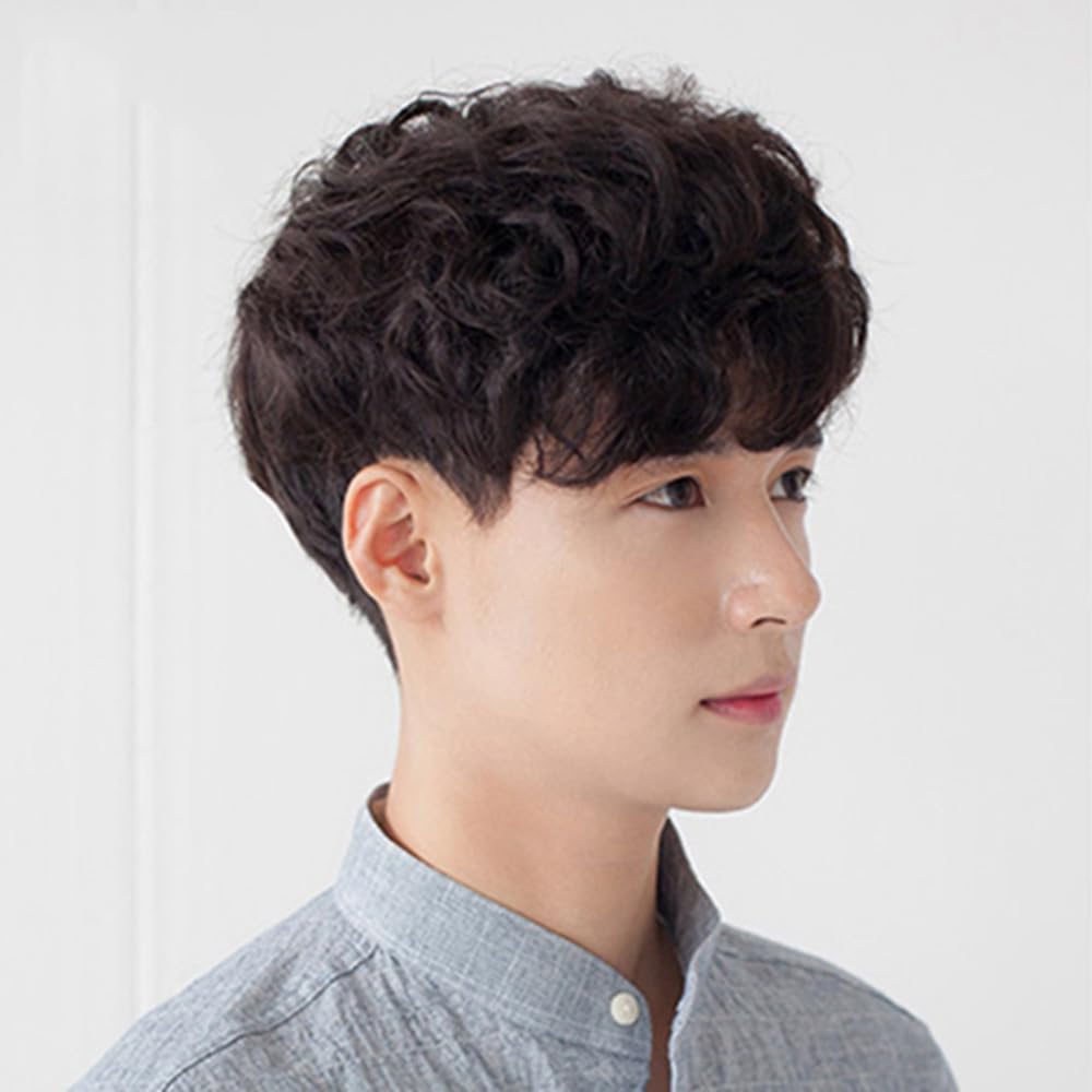 S.A.V.I Men’s Short Wig Black | Natural Looking Synthetic Hairpiece with Little Curl | Realistic Scalp Design, Breathable Adjustable Cap for Daily & Fashion Styling