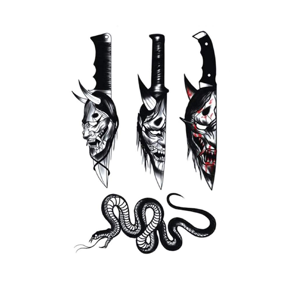 S.A.V.I 3D Temporary Tattoo Black Knife Dagger Devil Snake Design Size 21x15CM - 1PC