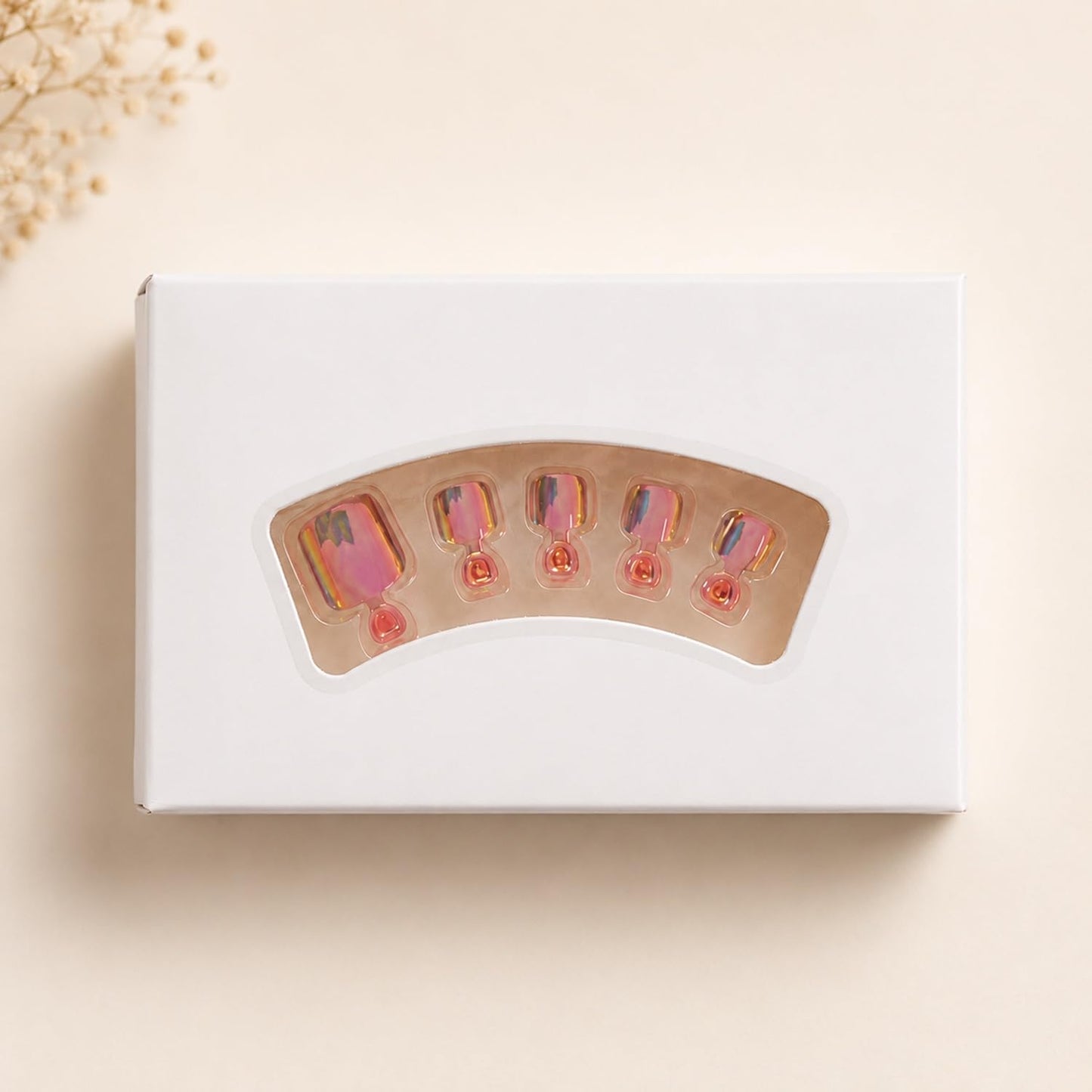 S.A.V.I Press on Toe Nails 24 Pcs Pink Aurora Mirror Finish | Short Natural Shape, Chrome Finish, Reusable with Glue & Adhesive Tabs, Lightweight, Non-Toxic for Women