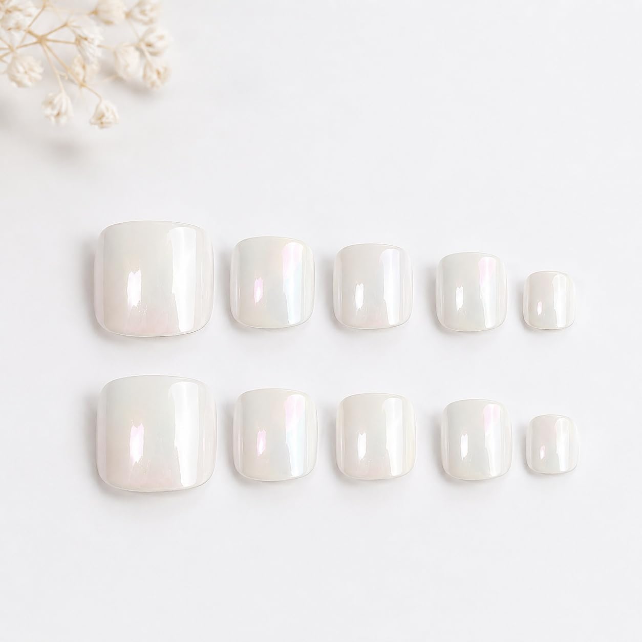 S.A.V.I White Chrome Press on Toenails 24 Pcs Short Square | Reusable Glossy Pedicure Tips with Glue & Adhesive Tabs, Natural Fit for Women, Easy DIY Salon Finish