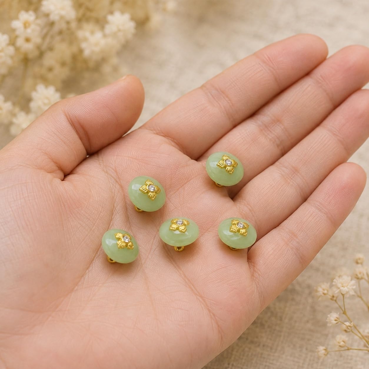 S.A.V.I Crystal Shank Buttons Jade Green 11mm Round Set of 5 | for Blouse & Kurti, Saree & Cardigan, DIY Sewing Crafts, Decorative Embellishments, Women's Buttons
